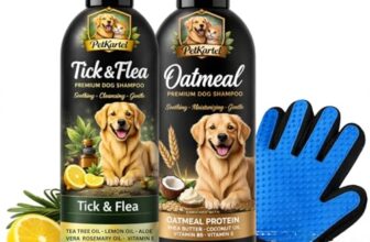 PetKartel Dog Grooming Combo Tick & Flea Shampoo 200ml + Oatmeal Shampoon 200ml with Deshedding Glove | Anti Tick Cleansing Moisturizing Bath Care Kit for Dogs | Fur Removal Massage Glove Grooming