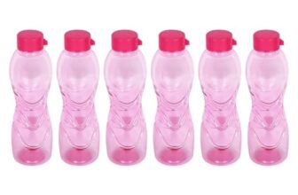 PEARLPET Trinity BPA-Free Plastic Water Bottle Set |Lightweight, Leak-Proof & Freezer Safe – Pack of 6 (1000ml Each), Pink