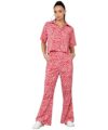 SEREIN FashFun Clothing Women’s Slim Fit Co-ord Set (Red Animal Printed Crepe Crop Shirt & Elasticated Waist Pant Set)