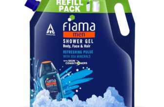 Fiama Men Body Wash Shower Gel Refreshing Pulse, 1.4L Body Wash Refill Pack for Men with Skin Conditioners & Sea Minerals for Moisturized Skin, Skin Friendly pH, For All Skin Types