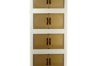 CELLO Foldable Plastic Cabinet | 4 Tier Cabinet | Multipurpose Storage Organizer for Clothes, Toys & Household Items | Racks for Home & Kitchen | Space-Saving Design | Beige & Brown