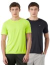 Amazon Brand – Symbol Men’s Solid Active Regular Fit Sports T-Shirt |Round Neck | Half Sleeve (SYA-M-A25-TS-701_Black+Neon_M)(Available in Plus Size and Combo Pack of 2)