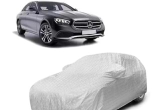 Sulfar 100% Waterproof Car Body Cover Compatible with Mirror for Mercedes Benz EClass with Long Lasting Durable Material (Triple Stitched, Full Bottom Elastic, Metallic Silver)