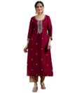 Libas Womens Embroidered Silk Straight Kurta for Women Maroon