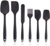 Zolentra Silicone Spatula Set of 6 – Non‑Stick, BPA‑Free, Seamless One‑Piece Design with Ergonomic Wooden Handles – Black Multicolor Kitchen Mixing Utensils for Cooking, Baking & Stirring
