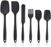 Zolentra Silicone Spatula Set of 6 – Non‑Stick, BPA‑Free, Seamless One‑Piece Design with Ergonomic Wooden Handles – Black Multicolor Kitchen Mixing Utensils for Cooking, Baking & Stirring