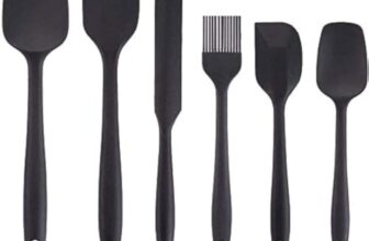 Zolentra Silicone Spatula Set of 6 – Non‑Stick, BPA‑Free, Seamless One‑Piece Design with Ergonomic Wooden Handles – Black Multicolor Kitchen Mixing Utensils for Cooking, Baking & Stirring