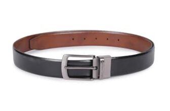 Louis Philippe Men 100% Italian Leather Shiny Nickel Buckle Formal Reversible Belt