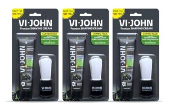 VI-JOHN Dermatologically Tested Purifying Charcoal Premium Shaving Cream With Shaving Brush Enriched With Aloevera & Jojoba Oil From Paraben-70g- Pack of 3