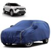 Sulfar 100% Water Resistant Car Body Cover Compatible with Mirror for Mahindra XUV 3XO (Triple Stitched, Full Bottom Elastic, Blue Tafetta with Yellow Piping)