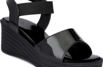 WUGATTI Women’s Black Synthetic Slip-On Comfortable, Trendy & Casual Wedges Sandal 7