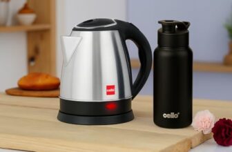 CELLO Lifestyle Stainless Steel Electric Kettle 1.5L + Sippa Steel Water Bottle 500 ml Black Combo | Double Wall, Auto-Shut Off Protection, Cool Touch Handle | Electric Kettle For Boiling Hot Water