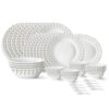Larah by Borosil Ora Gold Fluted Series Opalware Dinner Set | 44 Pieces for Family of 8 | Microwave & Dishwasher Safe | Bone-Ash Free | Crockery Set for Dining & Gifting | Plates & Bowls | White