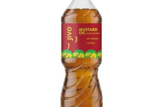 Jivo Cold Pressed Kachi Ghani Mustard Oil 1 Litre | High in Monounsaturated Fats (MUFA) | Vitamin A and D Fortified Oil | Cholesterol and Trans Fat Free | Ideal for Frying, Roasting, Tempering, and Pickling
