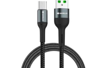 Havells USB Star- Braided Type A to Type C Data Cable 65W, 6A (AHNREHB000) – Black