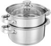 Amazon Brand – Solimo Stainless Steel Steamer with Glass Lid | Induction Base | Modak, Momo Maker | 17 x 22 x 22.4 Cm | 4L | Silver