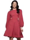 Varanga Women Rust Round Neck, Cut-Out Detail On Waist, Knee Length Dress