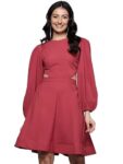 Varanga Women Rust Round Neck, Cut-Out Detail On Waist, Knee Length Dress