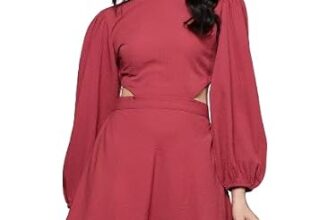 Varanga Women Rust Round Neck, Cut-Out Detail On Waist, Knee Length Dress