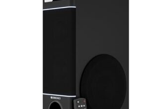 Zebronics Tower Speaker, 50W, 10.16cm Subwoofer Driver, 2X 7.62cm Full Range Drivers, 2-Way Design, Bluetooth v5.1, USB, AUX, Karaoke, 6.3mm Mic Input, RGB (Tono)
