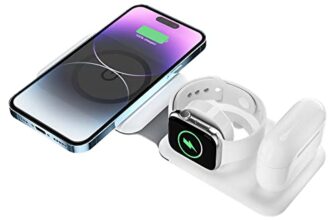 UNIGEN UNIFOLD 3-in-1 Wireless Charger, Magnetic Foldable Charging Station, Fast Wireless Charging Pad, Compatible with i-Phone 14/Pro/Max/Plus/13/12 Series, AirPods 3/2/1/Pro, iWatch (White)