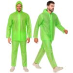 Pivalo EVA Rainsuit Set 75 GSM with Adjustable Hood Full Sleeves Lightweight Raincoat with Pants waterproof Reusable Outdoor Travel Rainwear for Bike Riders Men (Pack of 1, Neon Green)