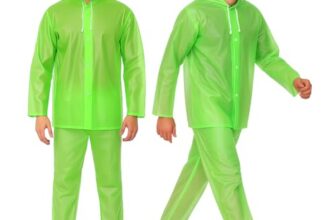 Pivalo EVA Rainsuit Set 75 GSM with Adjustable Hood Full Sleeves Lightweight Raincoat with Pants waterproof Reusable Outdoor Travel Rainwear for Bike Riders Men (Pack of 1, Neon Green)