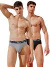 John Players Pack of 2 Solid Cotton Briefs (JPCB20001_Black and Grey Melange_M)