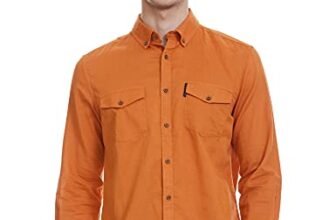HammerSmith Men’s Casual Millennium Fit Shirt (HSCSM045_Orange 1 M)