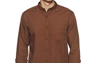 Amazon Brand – Symbol Men’s Cotton Shirt | Chinese Collar | Casual | Plain | Full Sleeve | Summer – Regular Fit (Available in Plus Size) (Brown_4XL)