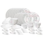 Larah by Borosil Boro Fluted Series Opalware Dinner Set | 63 Pieces for Family of 8 | Microwave & Dishwasher Safe | Bone-Ash Free | Crockery Set for Dining & Gifting | Plates & Bowls | White