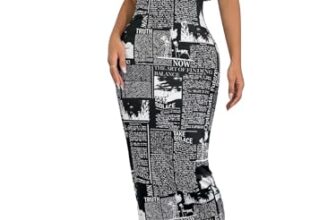 Cicica Dress for Women | One Piece Dresses | Midi Bodycon for Women’s | Newspaper Printed Body con Black