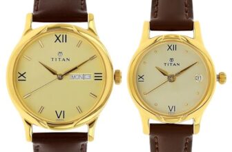 Titan Bandhan Quartz Analog With Day & Date Champagne Dial Brown Leather Strap Couple Watch – NT15802490YL05