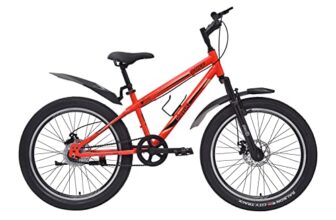 playR BFF Cycle 24 Inch Fat Tyre Single Speed Front Wheel Shock Abs Front and Rear Disc Brake, Fluorescent Red Mountain Bike for Durable City & Outdoor Cycle for Men & Women