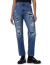 Spykar Women Mid Blue Cotton Straight Fit Regular Length Highly Distressed Jeans -(Bella)