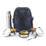 SignoraWare All Steel Fusion Jumbo Stainless Steel Lunch Box | Airtight & Leakproof | Ideal for Office, School, Travel & Outdoor Use (500mlx2 + 350ml + 1 LTR | Set of 4 | Black)