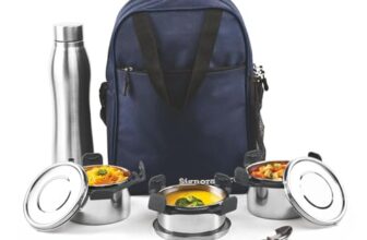 SignoraWare All Steel Fusion Jumbo Stainless Steel Lunch Box | Airtight & Leakproof | Ideal for Office, School, Travel & Outdoor Use (500mlx2 + 350ml + 1 LTR | Set of 4 | Black)