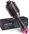 One Step Hair Dryer Brush – Hot Air Brush Hair Dryer & Volumizer | Heat Settings | Hair Straightener & Styler Brush for Fast Drying, Smoothening & Salon Blowout | Black & Pink
