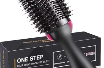 One Step Hair Dryer Brush – Hot Air Brush Hair Dryer & Volumizer | Heat Settings | Hair Straightener & Styler Brush for Fast Drying, Smoothening & Salon Blowout | Black & Pink