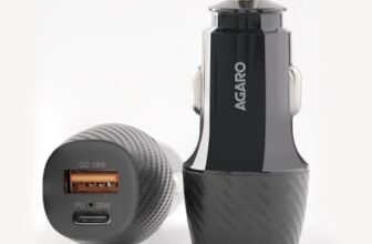 AGARO Pulse Car Charger, Dual Port with 51W Fast Car Charger with Dual Output (33W Pd Type C Port + 18W USB A Port), Fast Charging, for Smartphones, iPhones, Tablets, Earbuds & More – Black