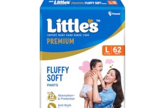 Little’s Premium Baby Diapers L Size (Large) Pants Style | 9-14 kg | 62 Count | Super Jumbo FluffySoft Baby Diaper with Leakage Guard, Wetness Indicator & 12 Hours Absorption