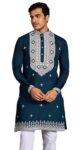 Kalaanj Men’s Embroidered Silk Kurta || Only Kurta (KALSS2503MK-Blue-XXL)