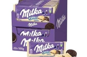 Milka Oreo White Chocolate Bar, 100g – Smooth Alpine Milk Chocolate with Crunchy Oreo Cookie Pieces