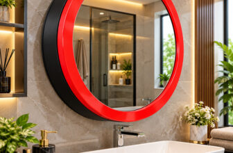 Citrine Round Bathroom Mirror Cabinet Wall Mounted Storage Cabinet Red Black Bathroom Mirror(Round Finish : glossy)