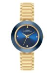 French Connection Sunray Blue Round Dial with IP Gold Stainless Steel Metal Strap Watch – for Womens FCN0136UGM