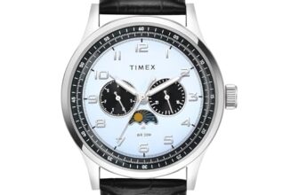 TIMEX Analog Watch for man with Blue Round Dial & Black Leather Strap Band Water Resistant Men’s Wrist Watches – TWEG19607