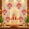 Lotus Hanging for Decoration | Handmade Wall Decor with Jhumki Style | Set of 6 Pink/Rani | Export Quality Lotus Hanging for Home, Temple & Pooja Room | Diwali, Wedding & Festival Decor