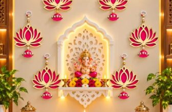 Lotus Hanging for Decoration | Handmade Wall Decor with Jhumki Style | Set of 6 Pink/Rani | Export Quality Lotus Hanging for Home, Temple & Pooja Room | Diwali, Wedding & Festival Decor