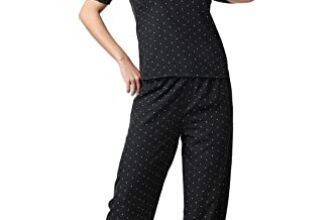 POPWINGS Casual Printed Top and Joggers Co-Ord Set for Women – Stylish Summer Round-Neck Combo Black