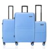HRX Kyoto 3-Piece Luggage Set Light Blue Polypropylene Hard Shell Suitcase Set – Premium Travel Trolley Bags with 8 Spinner Wheels, Number Lock & Water Resistant Body